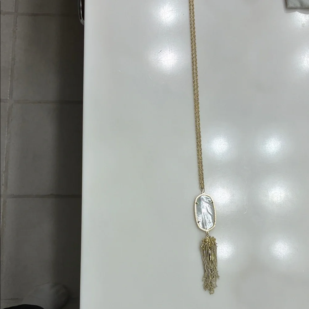 Kendra Scott Gold Necklace with White Stone Pendant 30 Inch Chain Like Nee